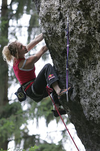 Angela Eiter climbing Skyline 8b at Bürs, Austria 