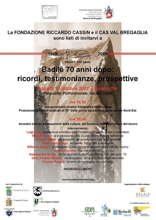 Il 13/10 a Bondo, per ricordare i 70 anni della prima storica salita di Riccardo Cassin al Pizzo Badile