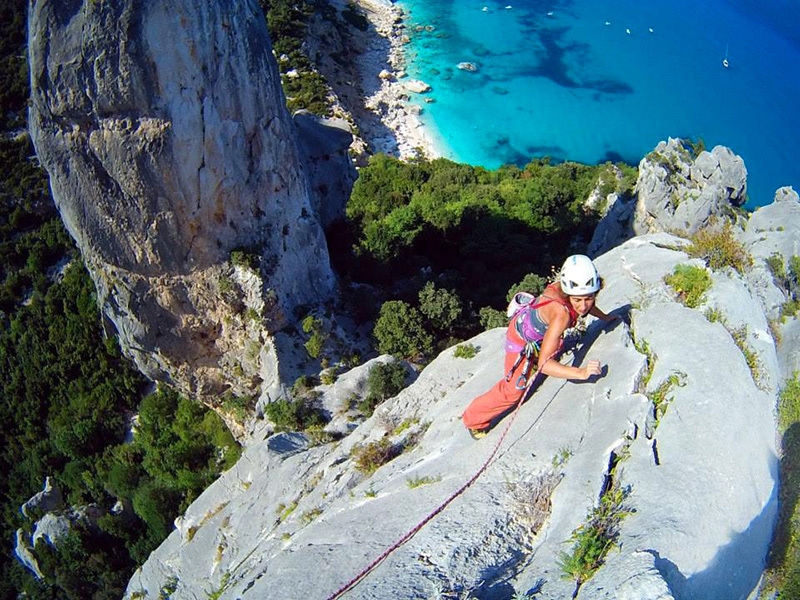 Cecilia Marchi climbing the latest creation, the route Sweet Helen at Goloritzè, Italy.