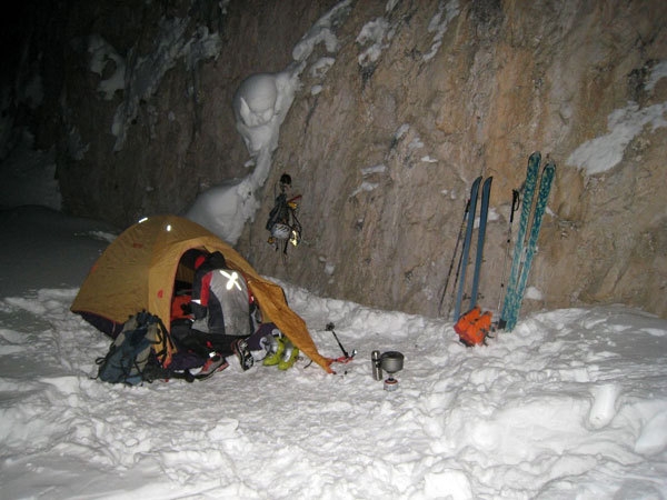 Cima Grande della Scala, first winter ascent Fessura Lomasti