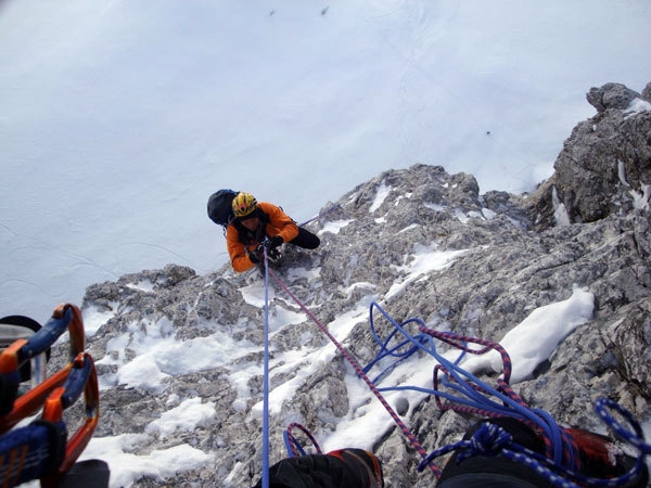 Cima Grande della Scala, first winter ascent Fessura Lomasti