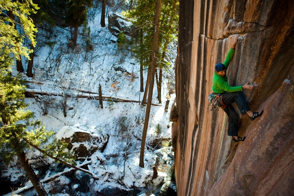 Sonnie Trotter from Canada making the first retro-trad ascent of Prosthetics 5.13d (r/x) at Mill Creek, Utah, USA.