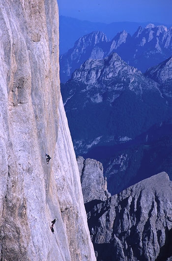 Rolando Larcher on the first ascent of the Larcher - Vigiani, 8a, Marmolada