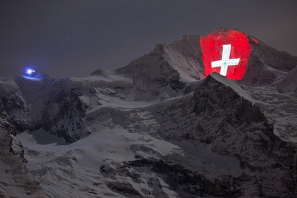 Jungfrau illuminated to celebrate mountain railway centenary