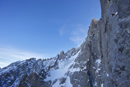 Voie Lesueur, free ascent by Steck and Griffith on Petit Dru