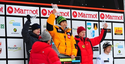 Marmot Icefight 2012 - Men's podium: Alexey Dengin, Hee Yong Park, Maxim Tomilov