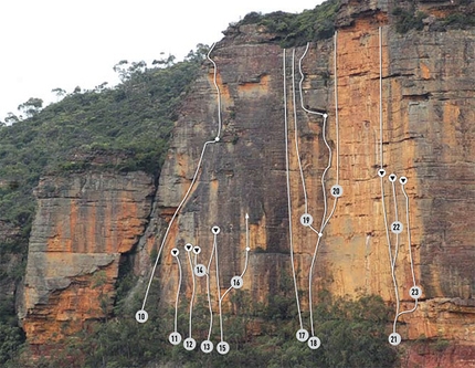 Diamond Falls, Blue Mountains, Australia - Adam Ondra quickly working out all the moves on the Sneaky Old Fox (34) link-up (which combines Fantastic Mr Fox, 33, with the crux finish of Grey Area, 33).