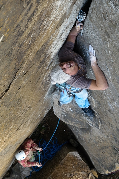 Casal Pianos, Portugal - Ze Pistols climbing the first trad route at Casal Pianos, 