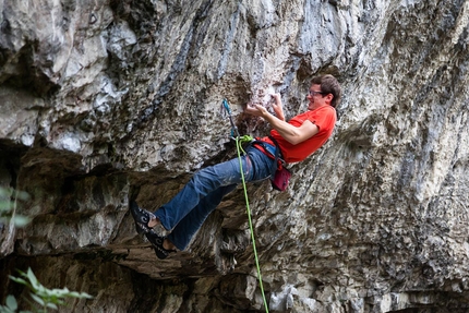 Raven Tor, UK - Steve McClure climbing at Raven Tor, UK.