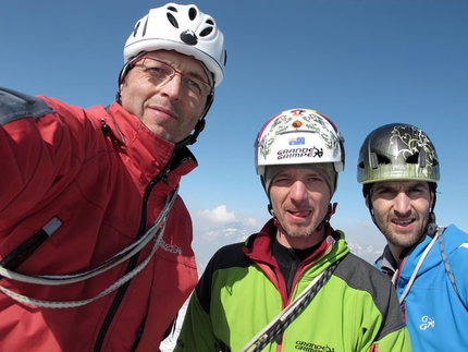 Presolana - Maurizio Panseri, Daniele Natali and Alessandro Ceribelli on the summit of Presolana on 03/03/2012 after having climbed the Via Direttissima.