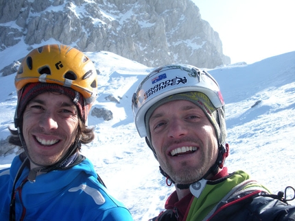 Presolana - Tito Arosio and Daniele Natali after the first winter ascent of Via Paco.