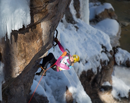 Angelika Rainer climbing at the Ouray Ice Festival