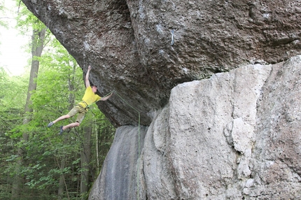Stefano Carnati climbing Action Directe in Frankenjura