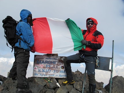 Ruwenzori - Ruwenzori: David Orlandi on the summit of Cima Margherita 5109m, the third highest mountain in Africa.