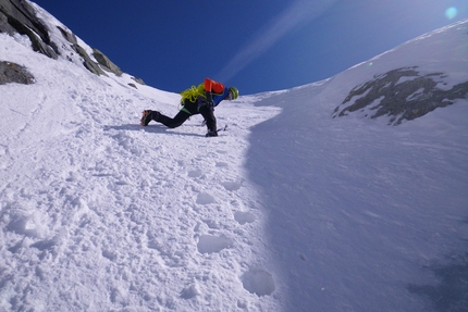 Adamello - Andrea Guerzoni and Dario Sandrini on the first ascent of Cuore di Zucca (5+, 700m),  Corno Zuccone, Adamello