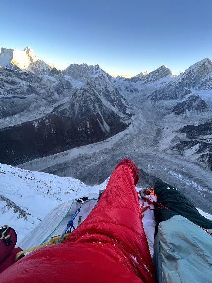 Chobutse, Nepal, Wadim Jabłoński, Maciej Kimel - Wadim Jabłoński and Maciej Kimel making the first ascent of 'Just Breathe' (M5 VI4 R/X 1600m) on Chobutse, Nepal (14-18/10/2023)