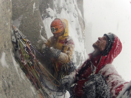 Superbalance, Baffin Island - Bad conditions are not a sufficient excuse. We resolved to climb every day...Racking up before pitch 27