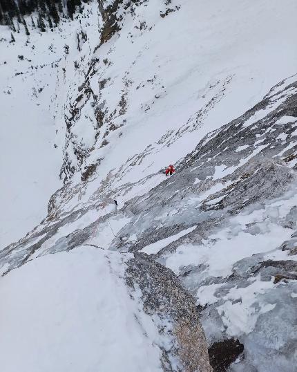 Monte Taburlo, Dolomites, Davide Cassol, Riccardo Da Canal, Luca Vallata - The first ascent of 'Gitanes bleu' on Monte Taburlo in the Dolomites (Davide Cassol, Riccardo Da Canal, Luca Vallata 21/01/2024)
