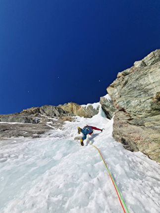 Remote icefall climbed on Becca des Arbiére in Italy's Aosta valley