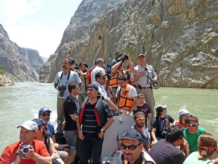Kemaliye International Outdoor Sport Festival - Photographers and filmmakers on a boat on river Eufrate.