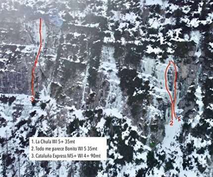 Val Travenanzes, Dolomites, Diana Calabuig, Sarah Haase, Santiago Padros - Climbing new icefalls in Val Travenanzes, Dolomites (Diana Calabuig, Sarah Haase, Santi Padros 06/02/2024)