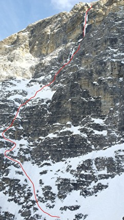 Martin Feistl - The line of 'Daily Dose of Luck' on Hammerspitze in Pinnistal, Austria established solo by Martin Feistl on 24/01/2024