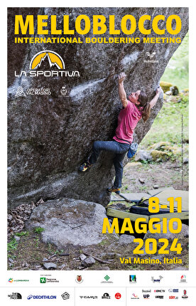 Melloblocco 2024 poster features Barbara Zangerl photographed by Klaus dell'Orto
