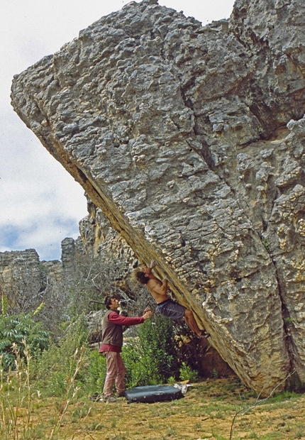 Fred Nicole - Fred Nicole making the first ascent of Oliphants Dawn 8B+, Rockland, South Africa in 2000