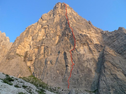 Forest Gump, new rock climb by Krajnc and Lindic up Rocchetta Alta, Dolomites