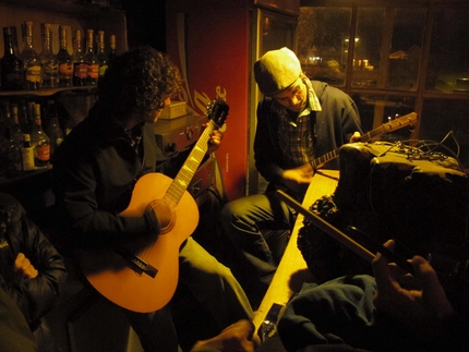 Andreas Fransson - Aguja Poincenot, Patagonia: Natcho and Simon playing during a night out in El Chalten