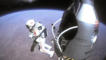 2013 National Geographic Adventurer of the Year - Austrian pilot Felix Baumgartner jumps from the capsule of the Red Bull Stratos during the final manned flight in Roswell, New Mexico, on October 14, 2012.