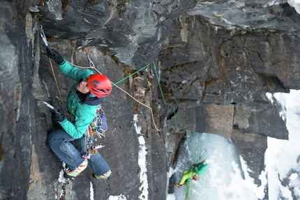 Ines Papert sends Senja ice climb in Norway