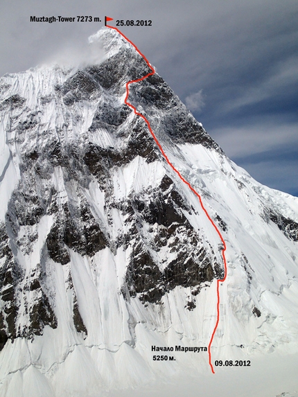 Piolets d'or 2013 - Muztag Tower (Pakistan) and the route taken by Dmitry Golovchenko, Alexander Lange and Sergey Nilov