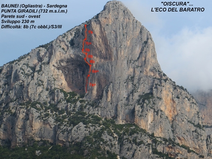 Punta Giradili, Sardinia: difficult new multi-pitch rock climb Oiscura... L'eco del Baratro