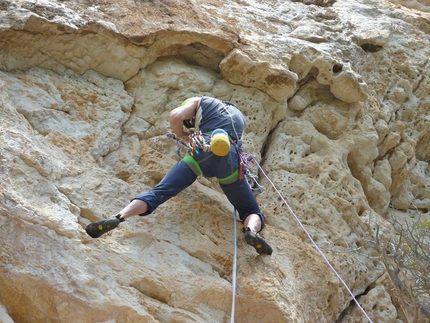 Monte Santu, Baunei, Sardinia - Luca Giupponi during the first ascent of Vertigine Blu