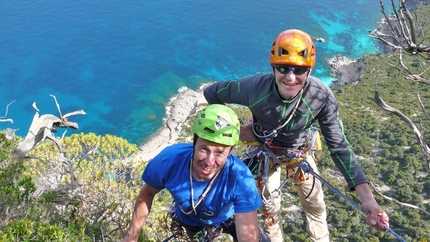 Monte Santu, Baunei, Sardinia - Luca Giupponi and Nicola Sartori at the top of Vertigine Blu