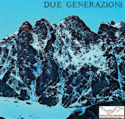 Due generazioni, Cima de Cessole, Alpi Marittime - 31/05/2013: Alessio Cerrina e Michele Perotti durante la prima salita di Due generazioni (400m, ED- (IV / 5)), Punta Est di Cima de Cessole (2950m), Alpi Marittime.
