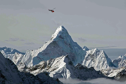 Helicopter rescue in the Himalaya - Helicopter in the Ama Dablam region (Khumbu Himal)