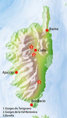 Corsica: le vie di più tiri - Corsica arrampicata. 1. Gorges du Tavignano 2 . Gorges de la Val Restonica 3. Bavella