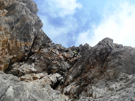 Via Stenghel, Torre d'Ambiez, Brenta Dolomites - Climbing the route Stenghel - Chini up Torre d'Ambiez