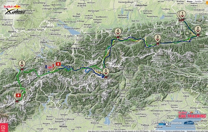 Red Bull X-Alps 2013 - The race lines after the fifth day. In green: Christian Maurer