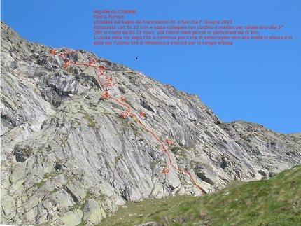 Aiguille de Chatelet, Mont Blanc - Fast & Furious (Mauro Franceschini, Fabrizio Recchia 06/2013, 290m, 6a/a+)