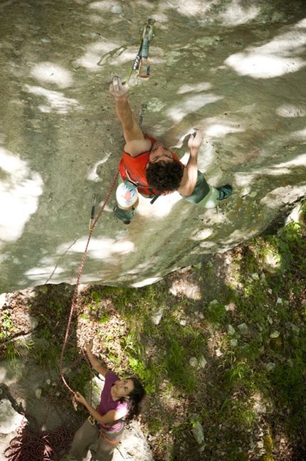 Mauro Calibani - Mauro Calibani making the first ascent of Hole’s Trilogy 8c at Roccamorice, Abruzzo, Italy