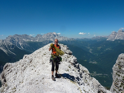 Spiz di Mezzo, Zoldo Dolomites - Via Gianni Ribaldone:  Ivo Ferrari on the summit