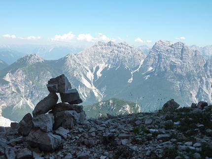 Spiz di Mezzo, Zoldo Dolomites - Via Gianni Ribaldone: view towards Bosconero