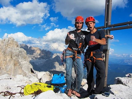 Dani Moreno, Dolomiti - Dani Moreno e Dani Fuertes sulla Cima Ovest di Lavaredo dopo aver ripetuto Bellavista.