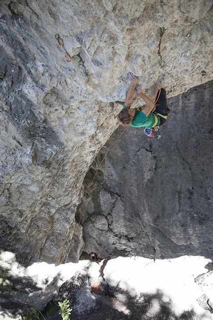 Ciastlins, Dolomites - Mark Oberlechner climbing Poseidon 8c, Ciastlins, Dolomites.