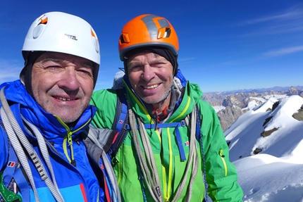Kishtwar Kailash, India - Paul Ramsden (left) and Mick Fowler on the summit of Kishtwar Kailash