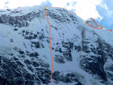 Likhu Chuli I - The route line chosen by Ines Papert and Thomas Senf during the first ascent of Likhu Chuli I, Nepal