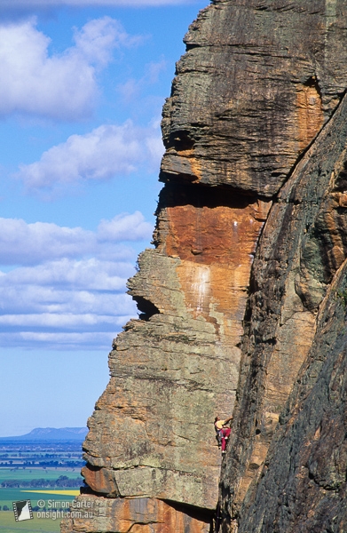 Mount Arapiles, Australia - Stuart Lording leading The Watchtower Crack (16, 100 metres), The Watchtower, Mount Arapiles, Victoria, Australia.